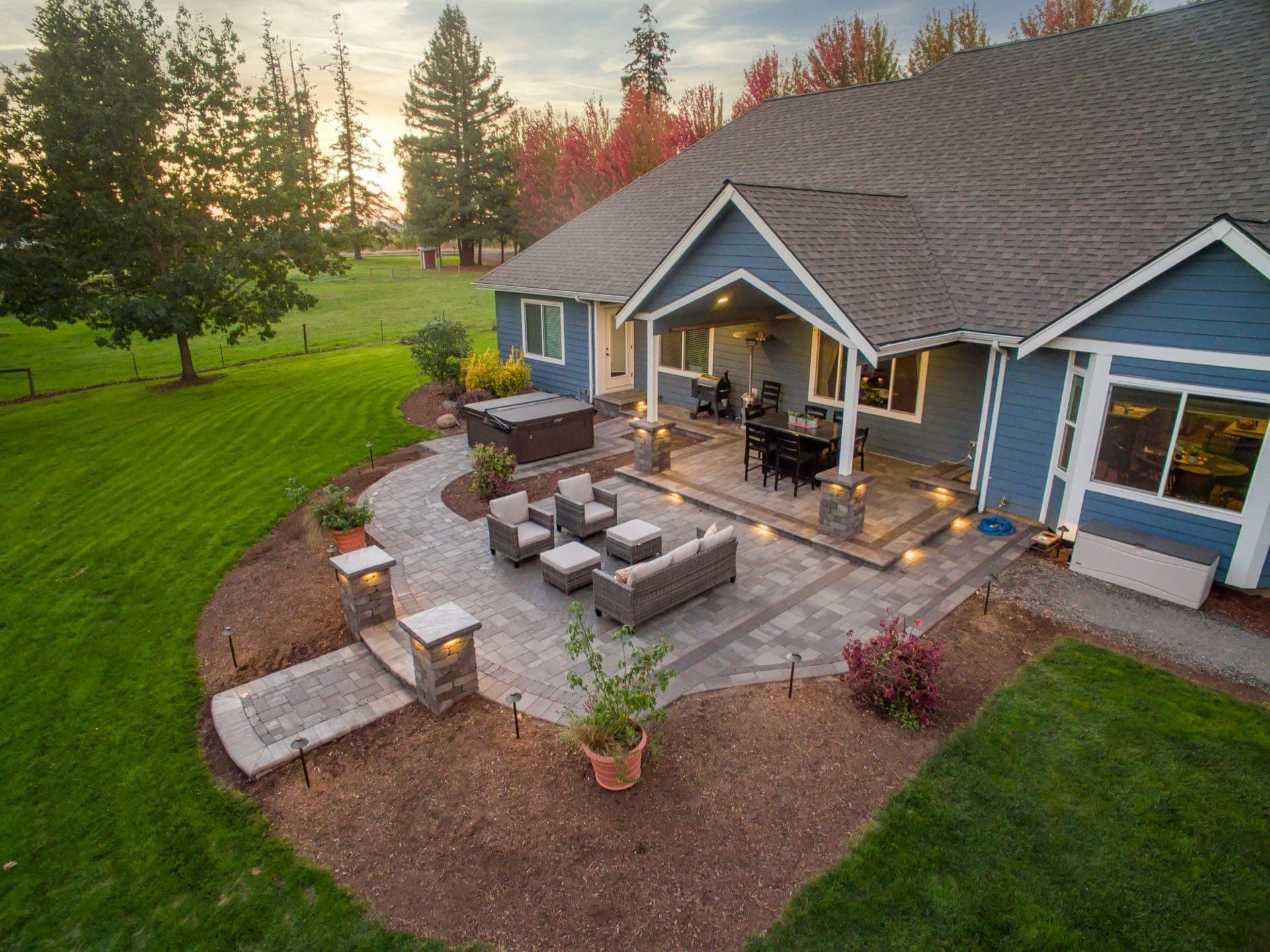 Paver Patio & Hot Tub — Aerial View