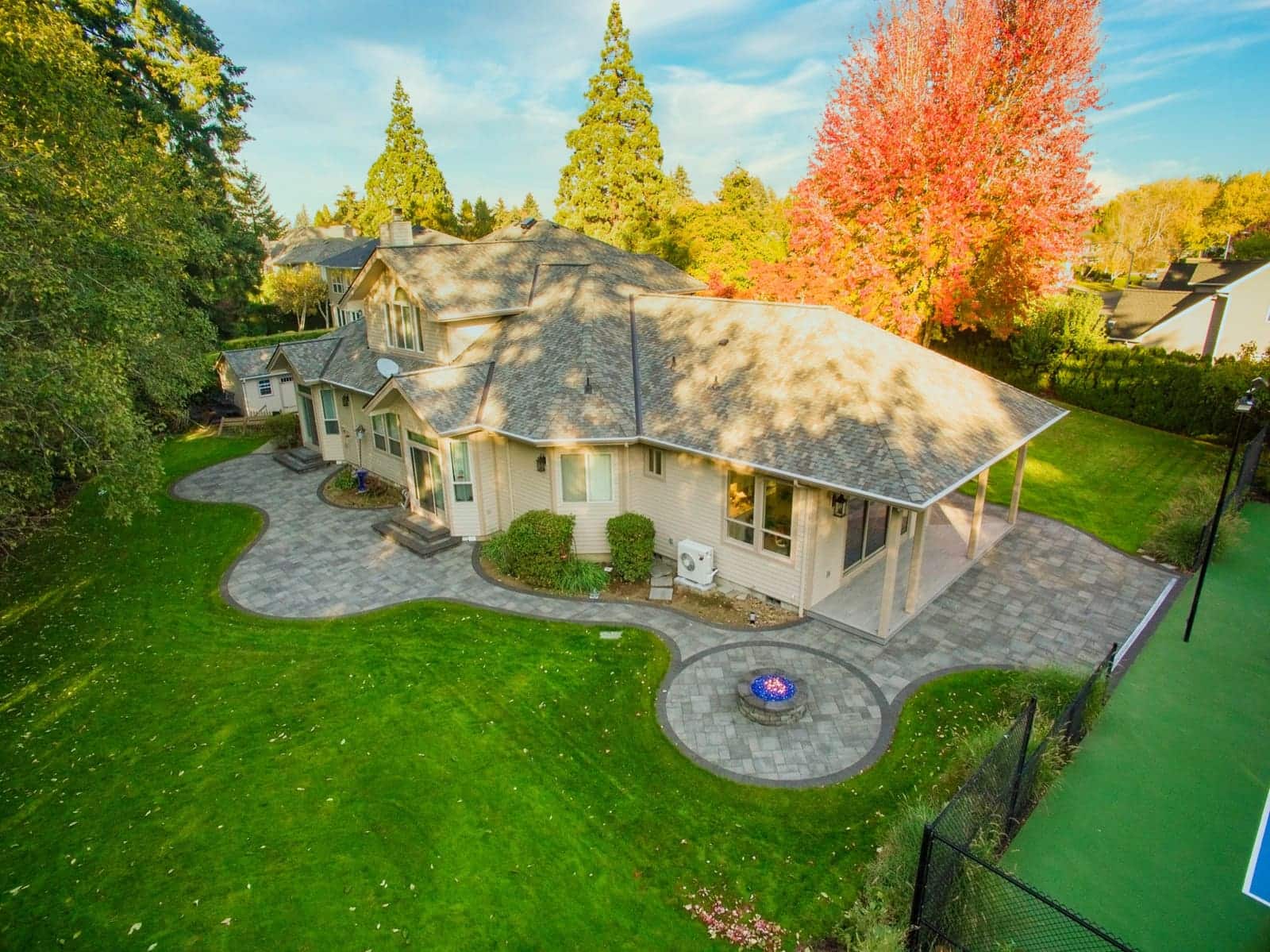 Custom paver patio with seating area in the Willamette Valley