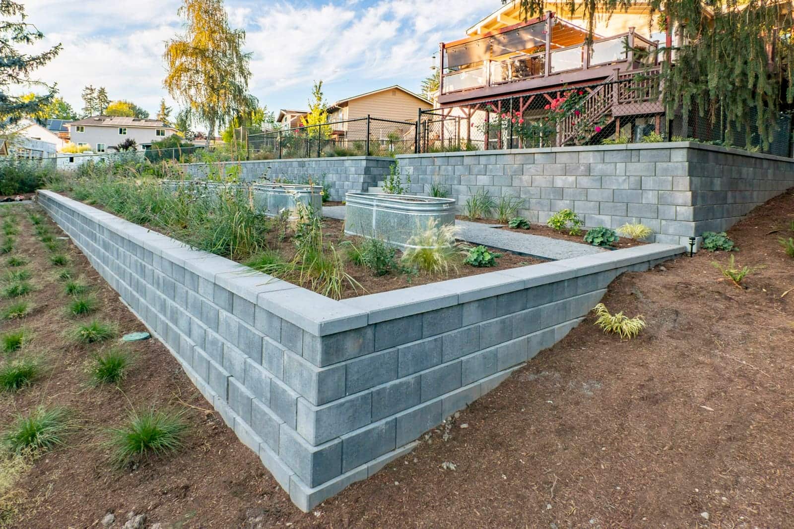 Multi-tier retaining wall installation in Oregon