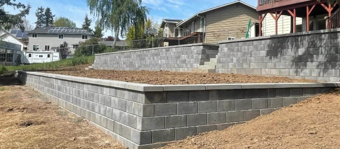 installing retaining walls hardscaping space yard home
